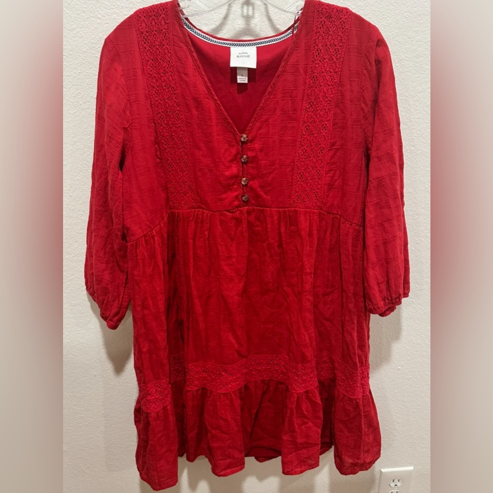 Knox Rose Red eyelet V-Neck dress size Large